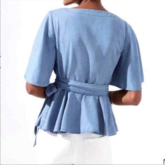 LOFT Chambray Wrap Top Petite - Picture 2 of 5